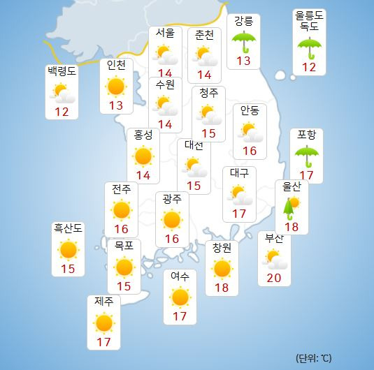 ⓒ기상청: 오늘(5일) 오후 전국날씨