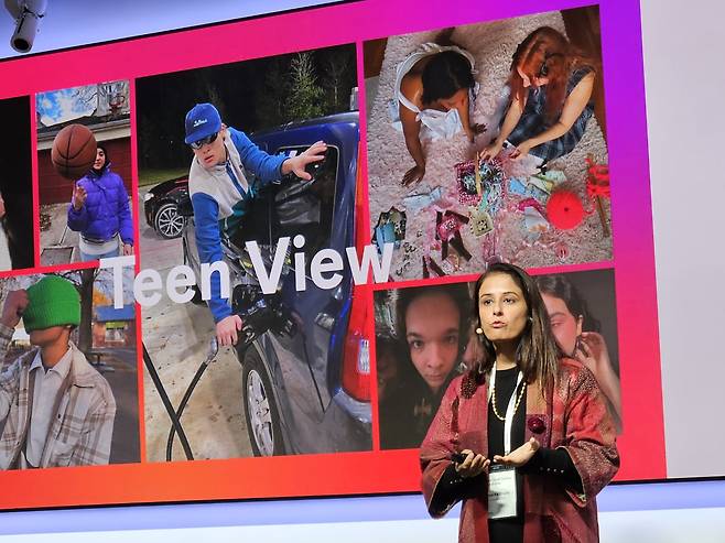 Priyanka Bhalla, Meta’s head of safety policy for the Asia-Pacific region, explains "Teens Accounts" during a Meta-hosted youth safety roundtable at the company's offices in southern Seoul on Tuesday. [YONHAP]