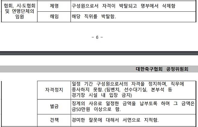 대한축구협회 공정위원회 징계 규정