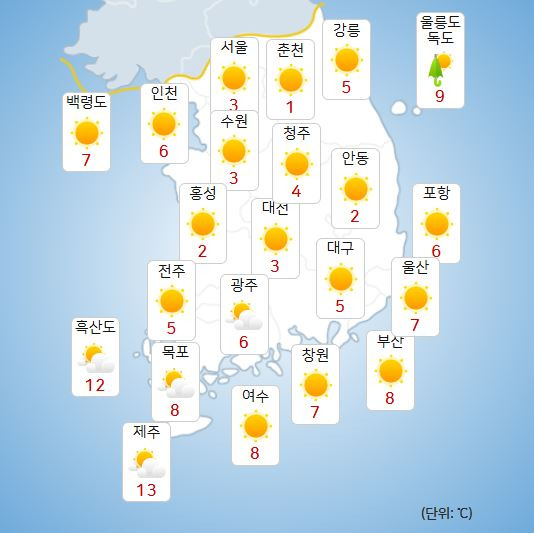 ⓒ기상청: 오늘(6일) 오전 전국날씨