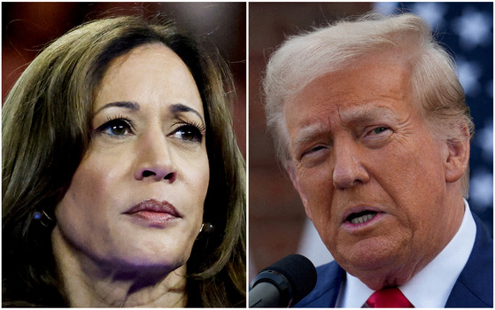 U.S. Vice President Kamala Harris in Milwaukee, Wisconsin, U.S. August 20,and former U.S. President Donald Trump in Bedminster, New Jersey, U.S., August 15 [REUTERS/YONHAP]