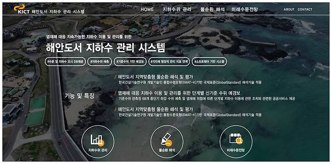 KICT 해안도서 지하수 관리 시스템 웹사이트.[한국건설기술연구원 제공]