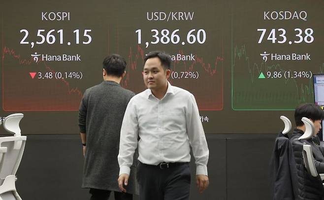 8일 오후 서울 중구 하나은행 본점 딜링룸에서 직원들이 업무를 보고 있다. ⓒ연합뉴스