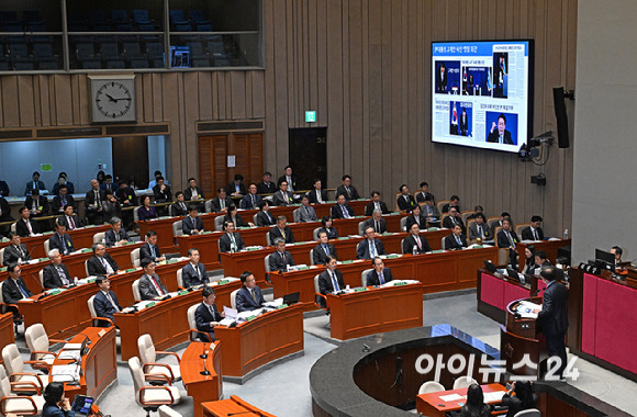 한덕수 국무총리가 8일 국회에서 열린 예산결산특별위원회 전체회의에서 윤석열 대통령의 대국민 담화 및 기자회견 관련 질의를 듣고 있다. [사진=곽영래 기자]