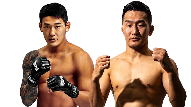 AFC 챔피언 유주상(왼쪽), Road to UFC 및 국제레슬링연맹 23세 이하 세계선수권대회 금메달리스트 가와나 마스토. 사진=ZFN