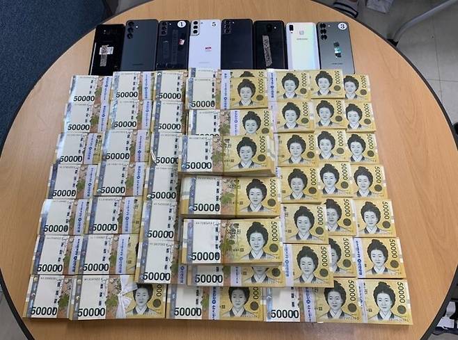 김씨에게서 압수한 현금 등 압수물. 연합뉴스(서울경찰청 제공)