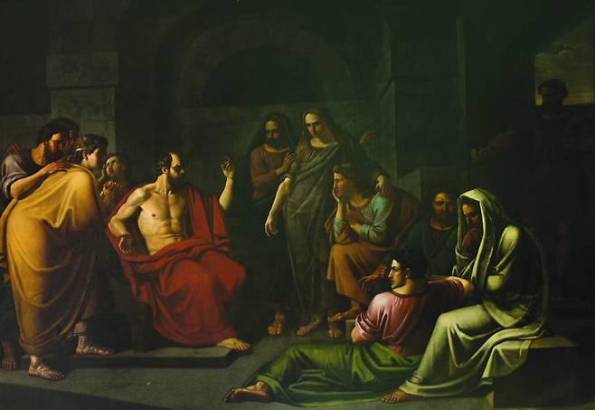 요한 빌헬름 알렉산더 노스베크, 소크라테스와 그의 제자들, 1831, 캔버스에 유채, 214x287cm, 이르쿠츠크 미술관