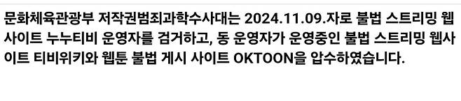 ▲ 티비위키 사이트 폐쇄 조치 안내문 [티비위키 사이트 캡처]&nbsp;