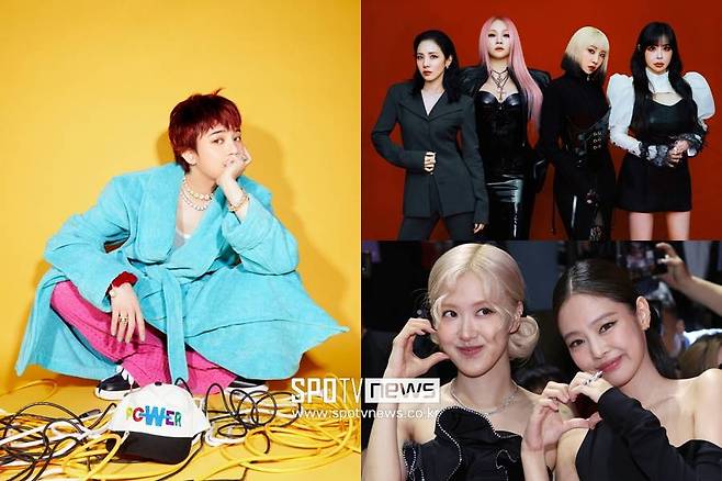 ▲ 지드래곤, 투애니원, 블랙핑크 로제 제니(왼쪽부터 시계방향). ⓒ곽혜미 기자, 갤럭시코퍼레이션, 블랙체리