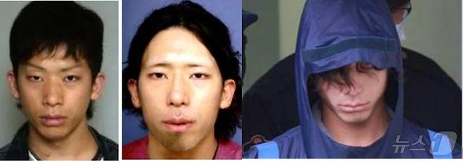 성형전 이치하시 모습과 성형후(가운데). 체포 직후 모습. 모두 조금씩 얼굴 모습이 변했다. (SNS 갈무리)