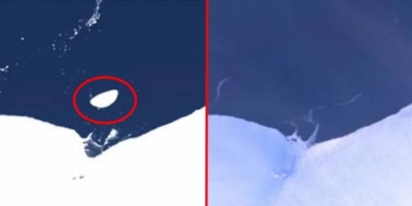 왼쪽은 북극해에 있는 세계 최남단 군도인 프란츠 요제프 란트의 메샤체프섬(2015), 오른쪽은 완전히 사라진 현재 모습