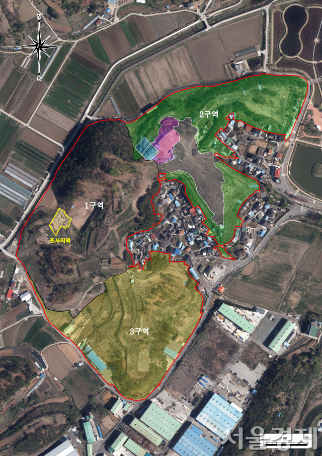 함안 가야리 유적 조사 지역 구분. 사진 제공=국가유산청