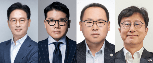 (왼쪽부터) 강이구 코오롱모빌리티 자동차부문 겸 코오롱베니트 대표, 유석진 코오롱인더스트리 FNC부문 대표 겸 중국지주사 대표, 정덕용 코오롱글로텍 대표, 최현석 코오롱모빌리티 신사업부문 대표 (사진=코오롱그룹)