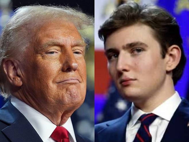 도널드 트럼프 미국 전 대통령이 재선에 성공하면서 과거 그가 막내아들 배런 트럼프(18)에게 훈육하는 영상이 재조명되고 있다./사진=CNN, Independent