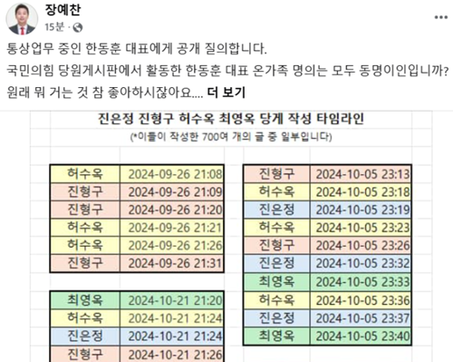 국민의힘 소속 장예찬 전 최고위원 페이스북 캡처.