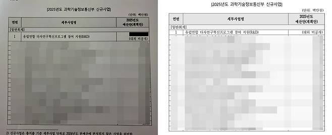 지난 7일 국회 의안정보시스템에 올라온 '2025년도 예산안 및 기금운용계획안 검토보고서'(왼쪽)와 12일 금액을 삭제한 후 다시 게재한 검토보고서 (오른쪽) /사진=박건희 기자, 국회 의안정보시스템 갈무리