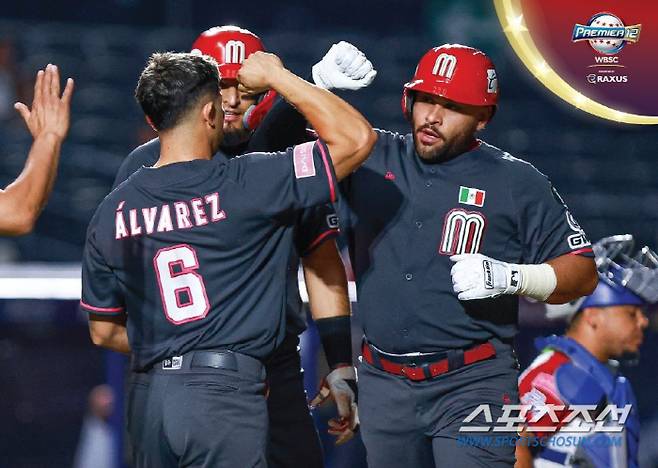 멕시코 대표팀의 호세 로하스가 홈런을 친 뒤 동료와 기뻐하고 있다. WBSC 공식 SNS 사진 캡쳐