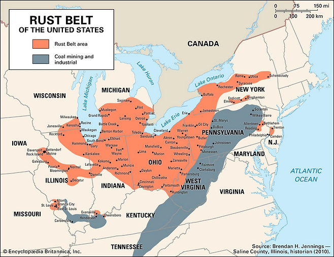 러스트벨트. 뉴욕주 북동쪽에 위치한 시러큐스도 대표적 러스트벨트 도시다 .