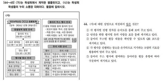 국어영역 언어와매체 44번 문항 [한국교육과정평가원 제공. 재판매 및 DB 금지]