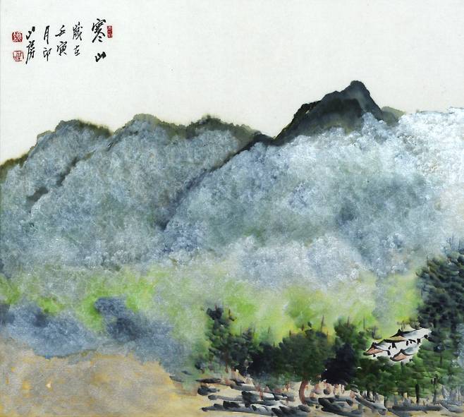 월인 경선(月印 鏡禪) 스님, 金井山 姑堂蜂 (금정산 고당봉), 종이에 채색, 53×59cm