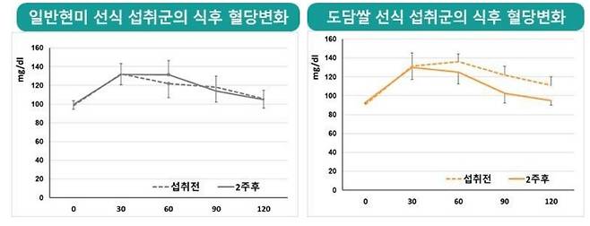 인체실험에서 확인된 ‘도담쌀’ 선식의 식후 혈당감소 효과 [농촌진흥청 제공]