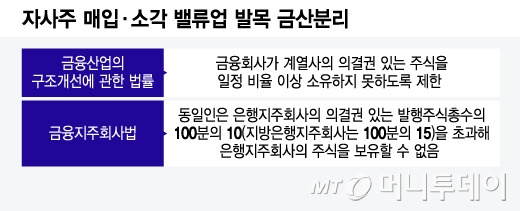 자사주 매입·소각 밸류업 발목 금산분리/그래픽=윤선정