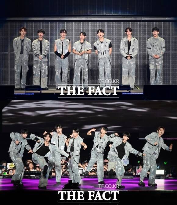 그룹 이븐이 '2024 더팩트 뮤직 어워즈'에 참석해 일본 현지 팬들에게 무대를 선보였다. /교세라 돔 오사카=이새롬·남윤호·박헌우 기자