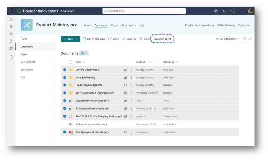 MS 셰어포인트 에이전트 기능 화면. MS 제공