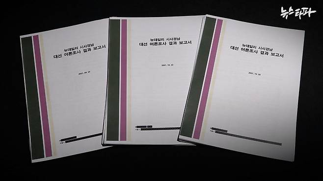 지난 대선 기간 윤석열 후보에 유리하게 설계된 문항이 확인된 명태균 씨 측 여론조사보고서.&nbsp;