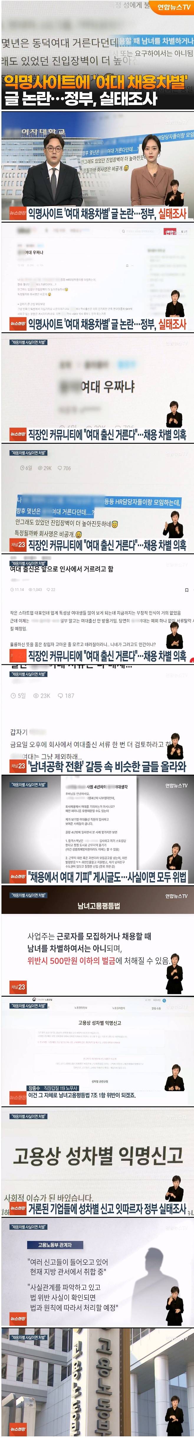 익명사이트에 "특정여대는 채용에서 거른다"..채용차별 글 논란…정부, 실태조사