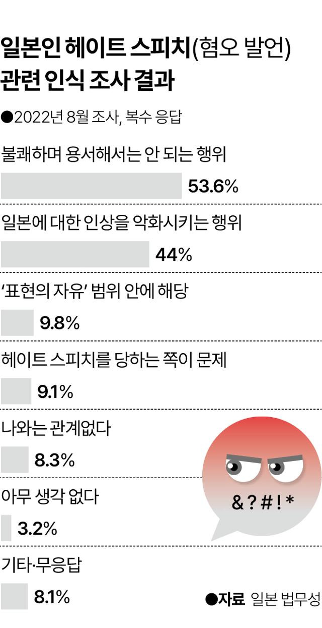 2022년 일본인 헤이트 스피치 관련 인식 조사 결과. 그래픽=이지원 기자