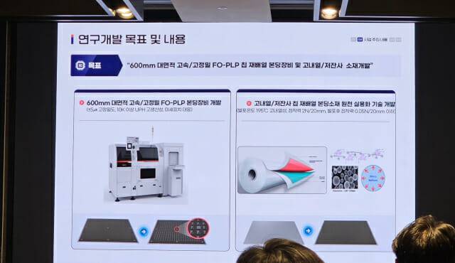 한화정밀기계의 600mm 대면적 FO-PLP 본딩장비 및 소재개발 목표(사진=장경윤 기자)