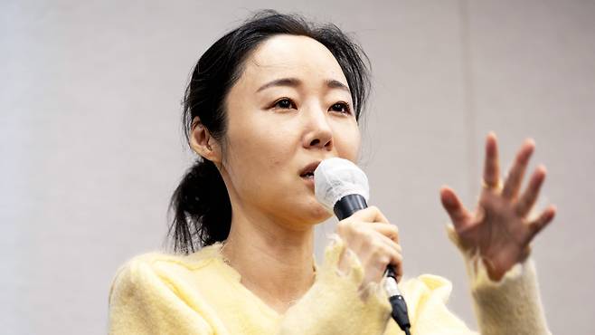 민희진 전 어도어 대표가 지난 5월 31일 오후 서울 중구 프레스센터에서 어도어 임시주주총회 관련 기자회견을 하고 있다. 뉴스1