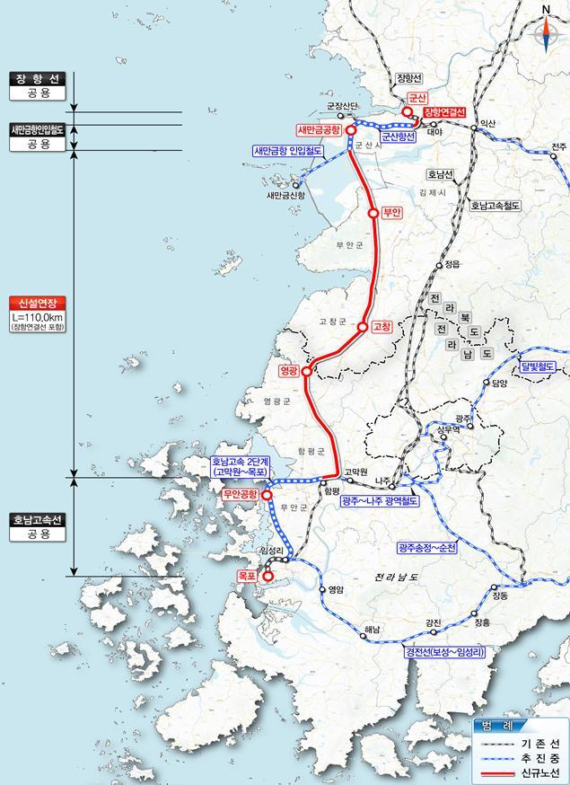 서해안 국가철도망 노선도. 고창군 제공
