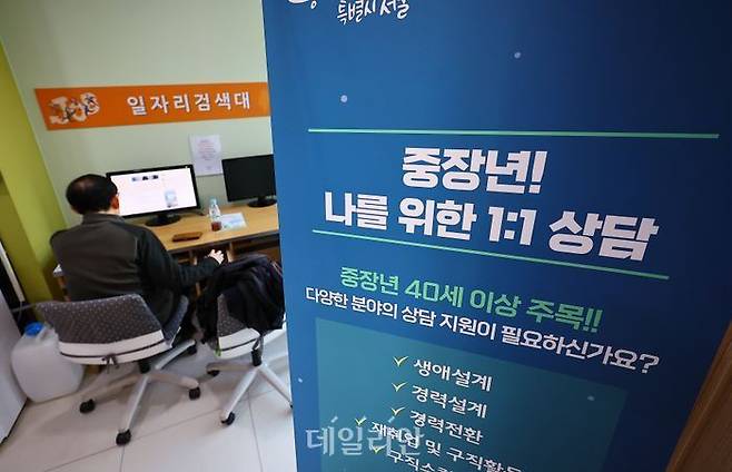 서울 동작구 50플러스 센터에서 한 어르신이 일자리 검색을 하고 있다. ⓒ뉴시스
