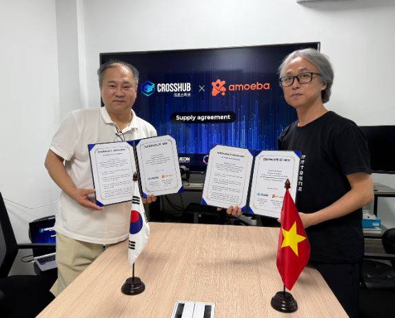 크로스허브는 베트남 솔루션 공급 기업 '아메바'를 통해 '아이디블록' 60만 건 첫 공급계약을 체결했다
