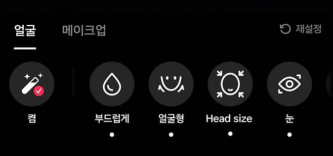 틱톡의 외모 보정 효과인 '뷰티 필터' 적용 화면 (틱톡 앱 화면 갈무리)