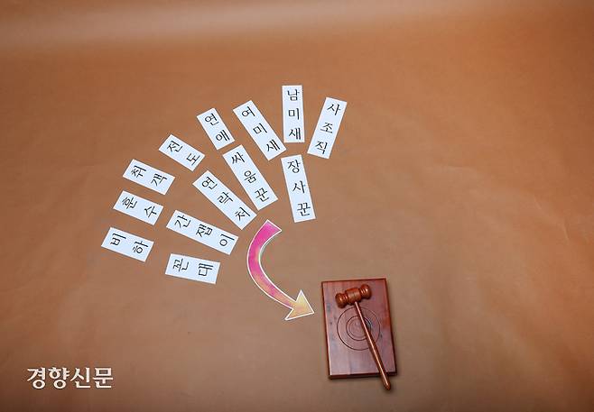 경향신문이 크루 30곳의 운영규칙·회칙을 들여다본 결과, ‘연애 금지’ 또는 ‘여미새·남미새 금지’와 같이 이성 교제 관련 규칙이 가장 많이 발견됐다. 그 외에도 ‘사조직 금지’나 ‘전도 금지’, ‘장사꾼 금지’ 등 자주 나오는 키워드를 모아봤다. 정지윤 선임기자