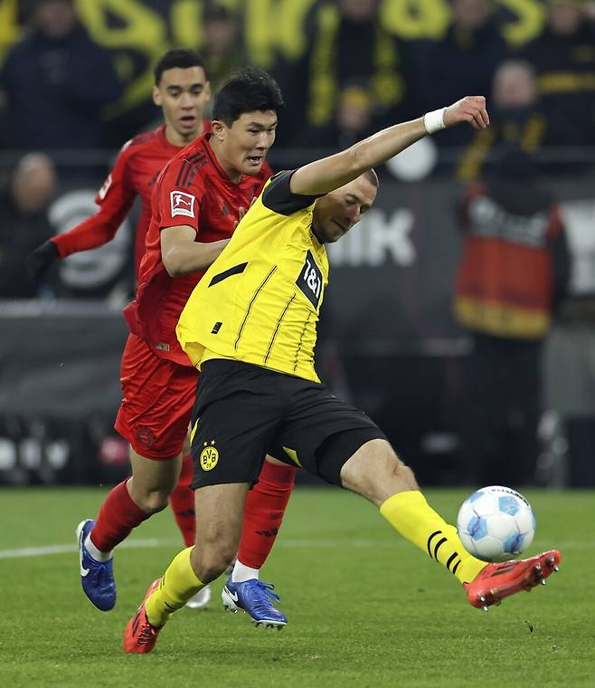 ▲ 김민재는 독일 도르트문트의 지그날 이두나 파크에서 열린 2024-25시즌 분데스리가 12라운드 도르트문트전에서 후반 80분까지 뮌헨의 수비를 책임지며 인상적인 활약을 펼쳤다. 뮌헨은 이 경기에서 1-1 무승부를 기록하며 리그 무패 행진을 이어갔다. 후반 80분 상대 선수와 볼 다툼 도중 팔꿈치에 얼굴을 맞아 눈썹 부위 출혈이 발생했다. 출혈로 인해 교체됐다. 경기 후 기자회견에서 김민재 컨디션에 대한 질문이 있었는데 “김민재는 눈썹 부위가 찢어져 몇 바늘 봉합했다. 하지만 김민재는 괴물 같은 선수다. 이런 부상은 그를 흔들지 못한다. 곧바로 출전 준비가 될 것”이라는 발표가 있었다 ⓒ연합뉴스