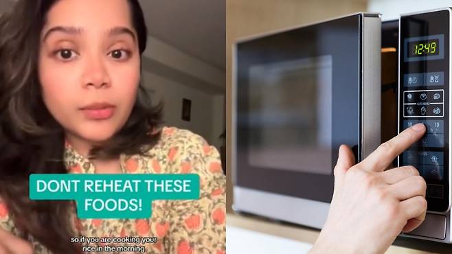 튀르키예의 영양 전문가가 전자레인지에 돌리면 안 되는 음식으로 시금치, 차를 우려낼 물, 먹다 남은 찬밥이라 말했다. /사진=틱톡 채널 하리니 발라 캡처, 게티이미지뱅크