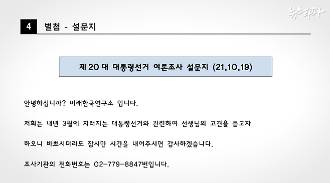 ▲2021년 10월 19일, 국민의힘 당원을 대상으로 실시된 ‘명태균 여론조사’ 질문 문항