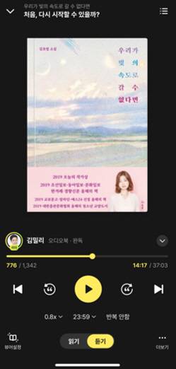 밀리페어링 서비스 중 이어듣기. 밀리의서재 제공