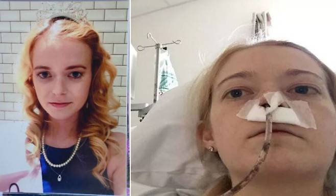 로라 히긴슨의 일상 모습(왼)과 병원에서 치료받고 있는 로라 히긴슨의 모습(오)/사진=더 미러