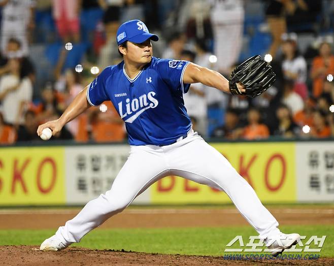12일 대전 한화생명이글스파크에서 열린 한화 이글스와 삼성 라이온즈의 경기. 삼성 오승환이 역투하고 있다. 대전=박재만 기자 pjm@sportschosun.com/2024.09.12/