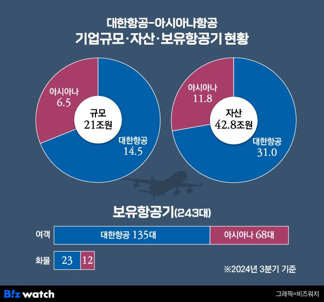 대한항공-아시아나항공 합병./그래픽=비즈워치
