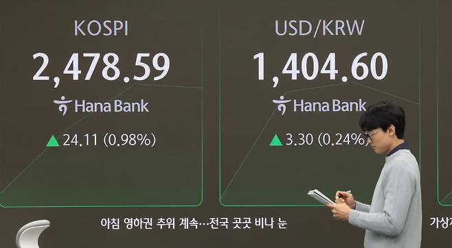 3일 오전 서울 중구 하나은행 본점 딜링룸. /연합뉴스