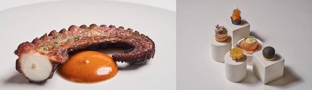정식당 뉴욕의 시그니처 메뉴인 ‘문어요리’(왼쪽)와 특별하게 플레이팅 된 메뉴 모습. 정식당 뉴욕 홈페이지