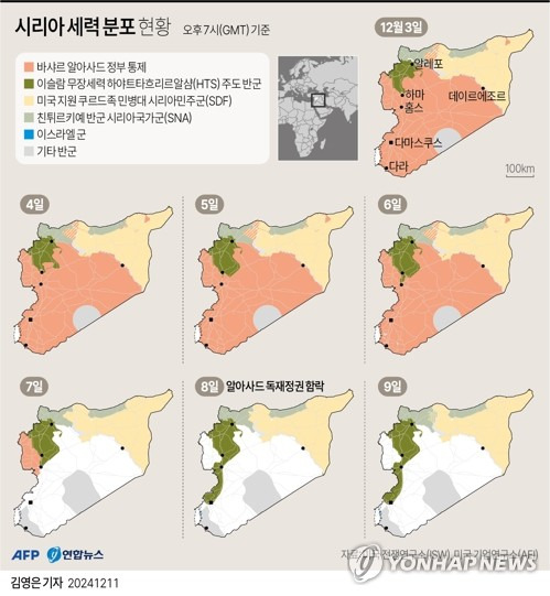 [그래픽] 시리아 세력 분포 현황 (AFP=연합뉴스) 김영은 기자 = 0eun@yna.co.kr
    X(트위터) @yonhap_graphics  페이스북 tuney.kr/LeYN1