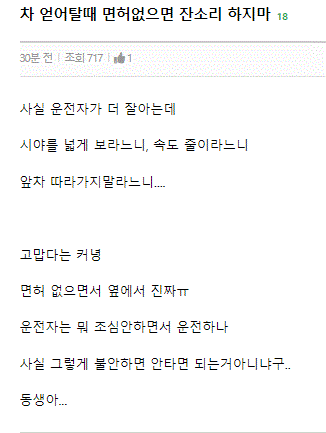 image.png 차 얻어탈때 면허없으면 잔소리 하지마