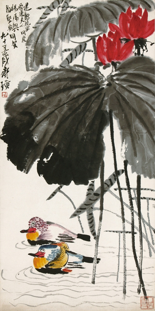 치바이스, ‘연꽃과 원앙’(137.7×67.8cm).